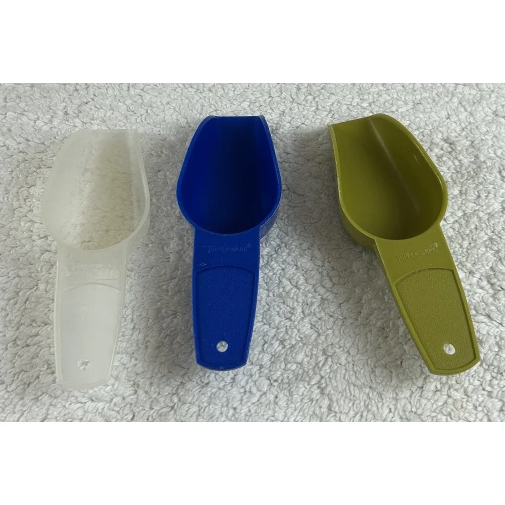 Vintage Tupperware Scoops #878 Green Blue Clear (Lot of 3) VGUC